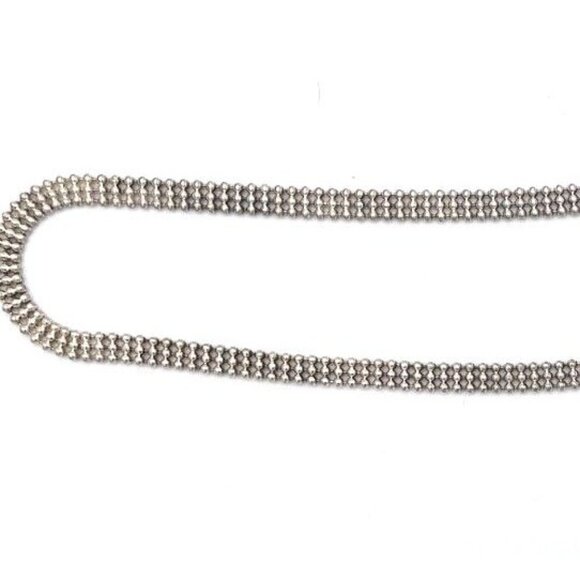 Unisex Italian 925 Sterling Silver 3 Row Beaded Necklace 18" Chain - Picture 2 of 6
